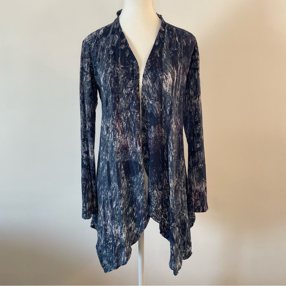 Drape Open Cardigan Abstract Pattern Blue White Xhilaration Medium